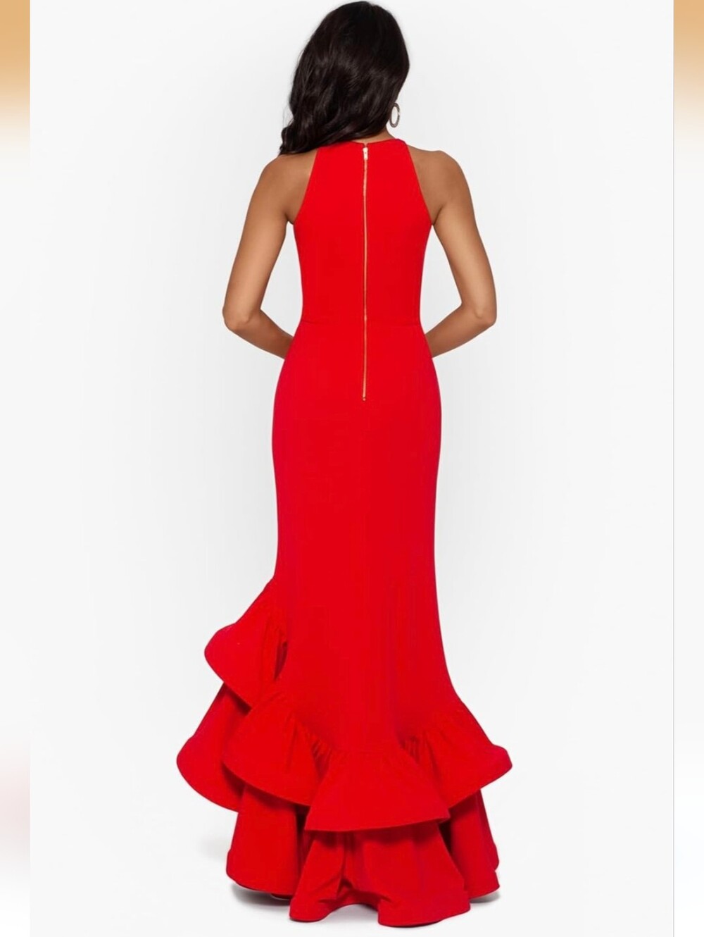 Red Ruffle High-Slit Maxi Dress - Picture 2 of 3